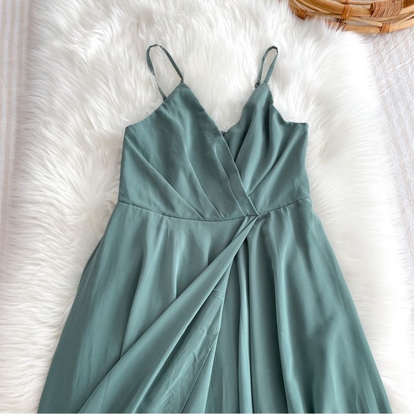 BHLDN Anthropologie Eva Maxi Dress Sage Moss Green Drape V-neck Gown Bridesmaid - Picture 7 of 13